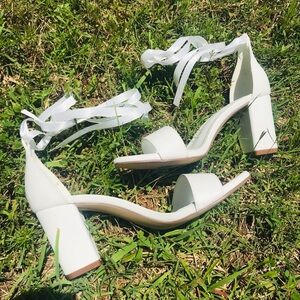 Elegant White Block Heel Sandals